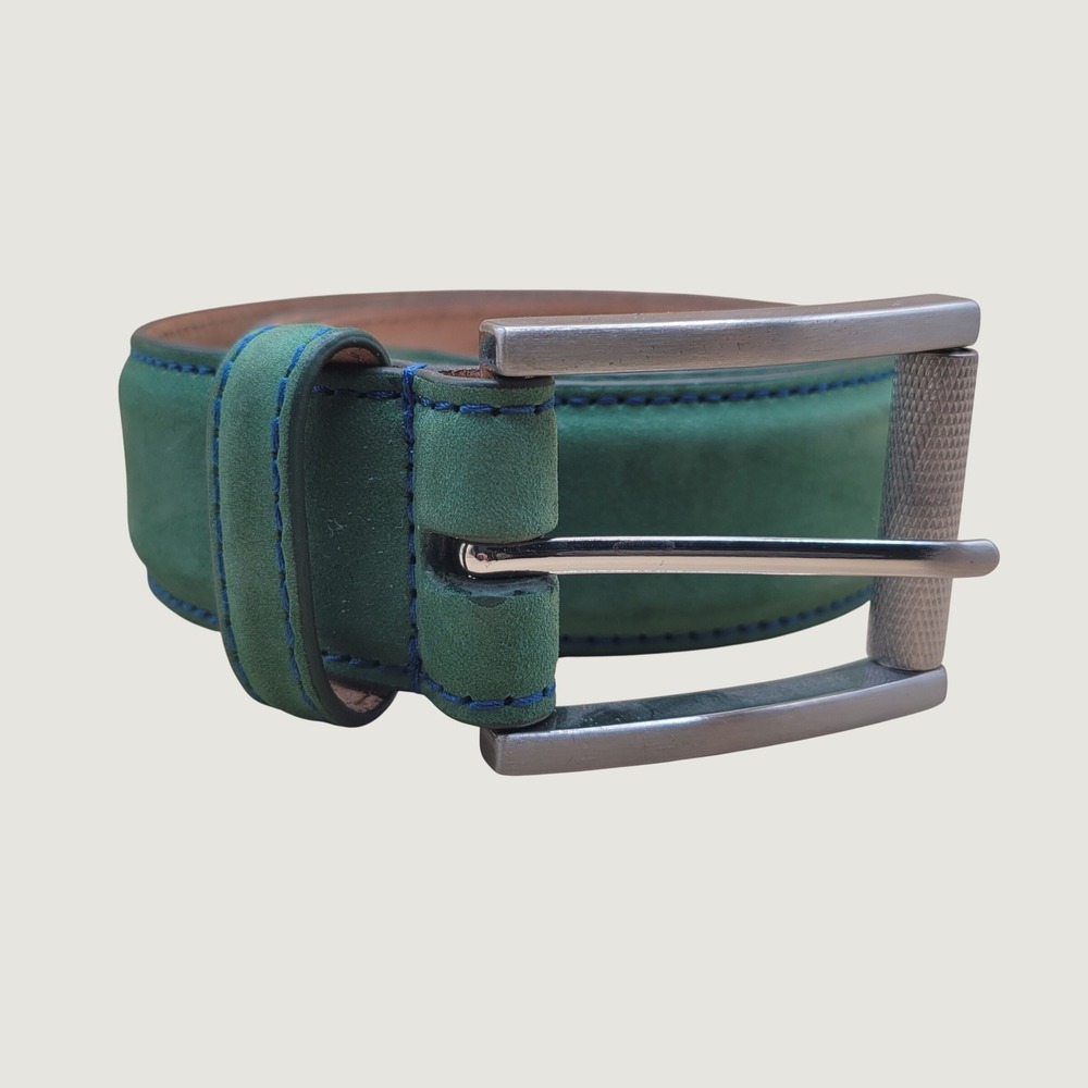 Robert Graham Laurel Leather Belt 32 Olive Green Nubuck Blue Stitch RG306613